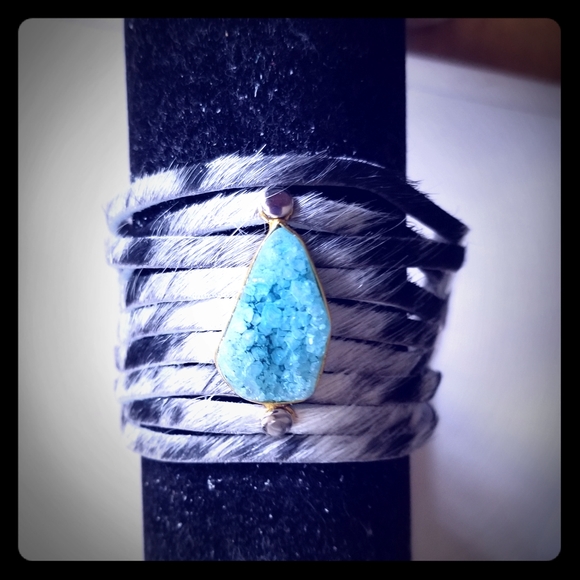 Charlie Leather Jewelry - Charlie Leather NWOT Druzy Leather Wrap Cuff